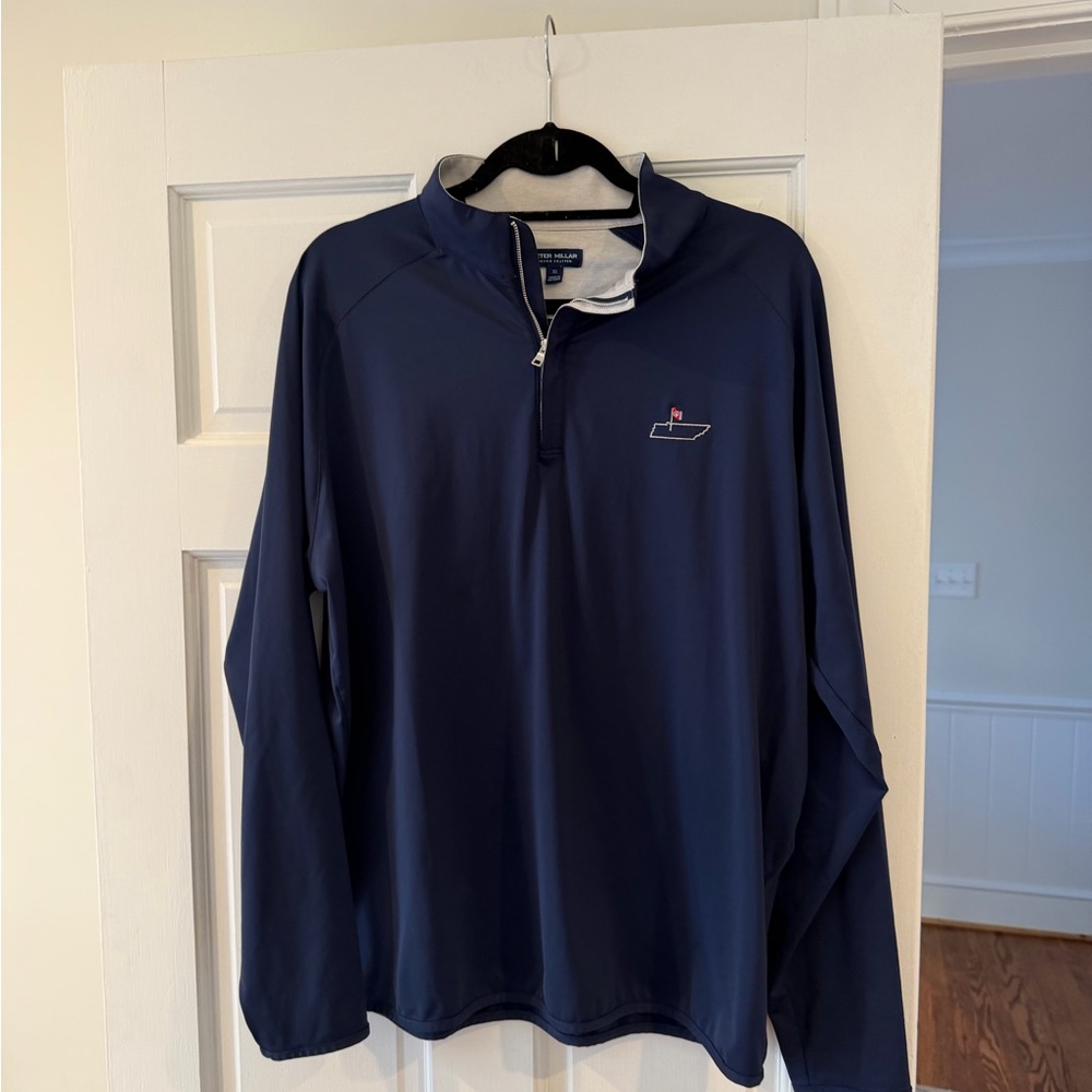 Peter Millar Navy and Cream Quarter-Zip Pullover